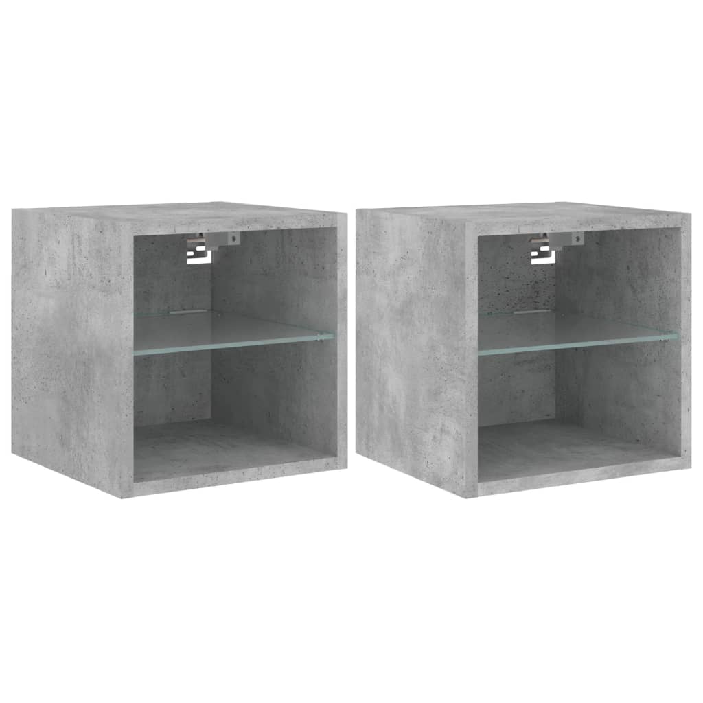 Meubles TV muraux et lumières LED 2pcs gris béton 30x28,5x30 cm - XIOS