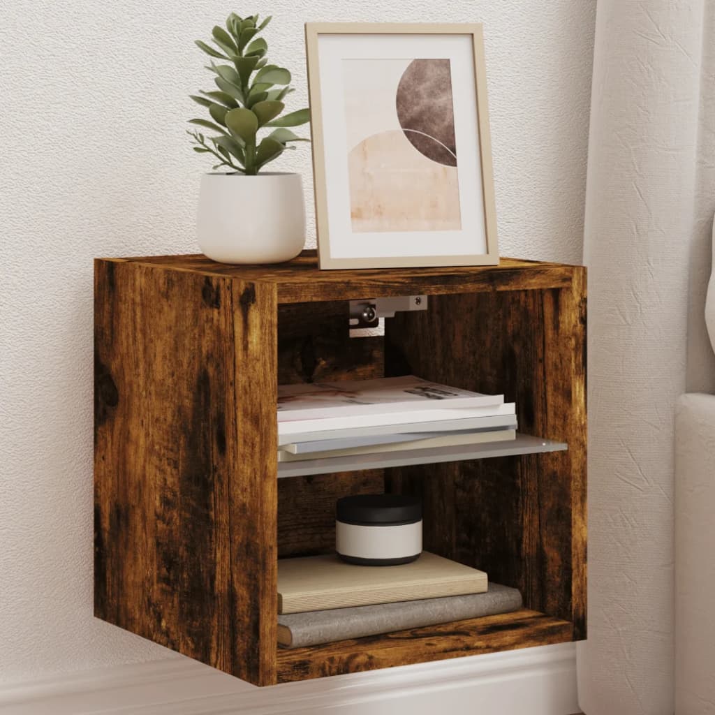 Meubles TV muraux et lumières LED 2pcs chêne fumé 30x28,5x30 cm - XIOS