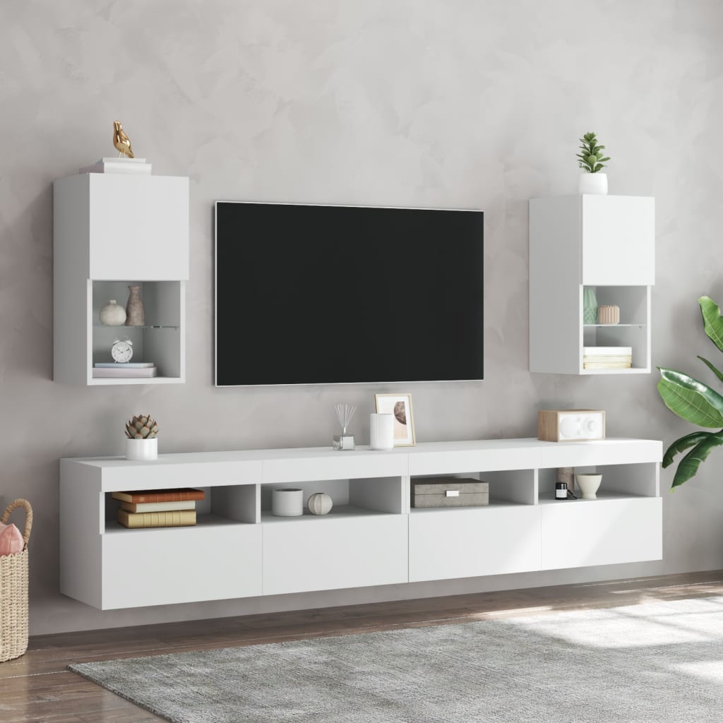 Meubles TV avec lumières LED 2 pcs blanc 30,5x30x60 cm - XIOS