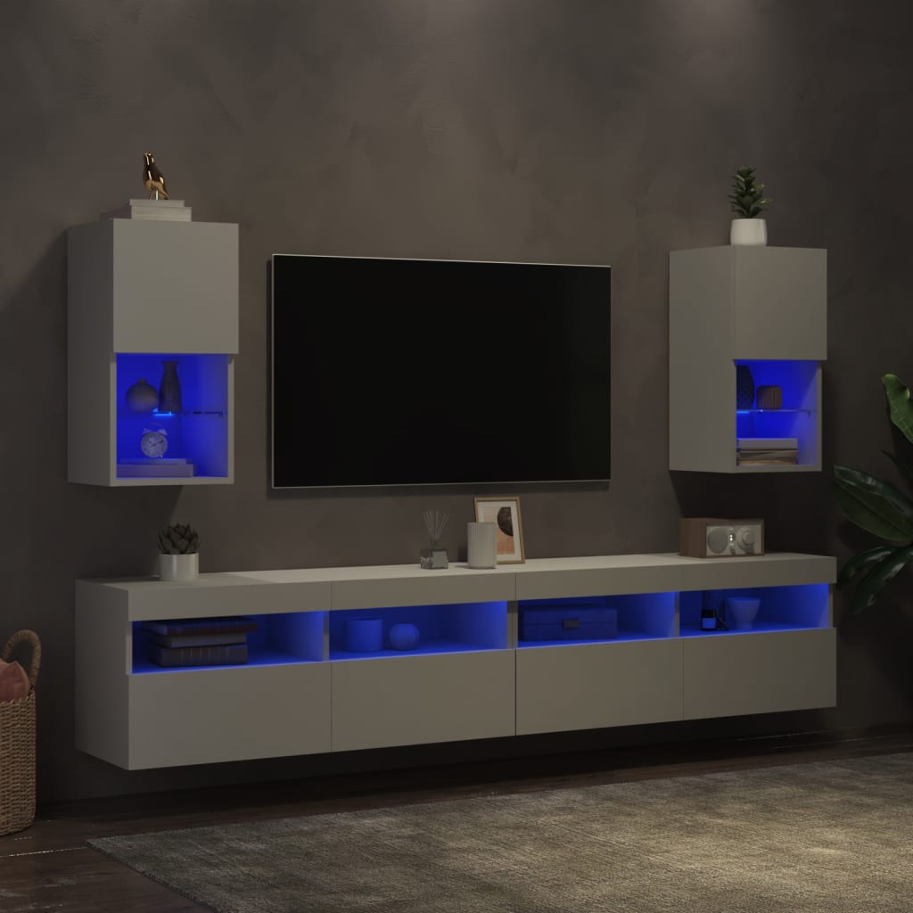 Meubles TV avec lumières LED 2 pcs blanc 30,5x30x60 cm - XIOS