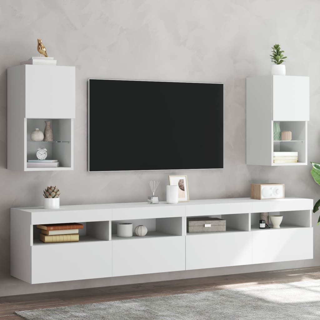 Meubles TV avec lumières LED 2 pcs blanc 30,5x30x60 cm - XIOS