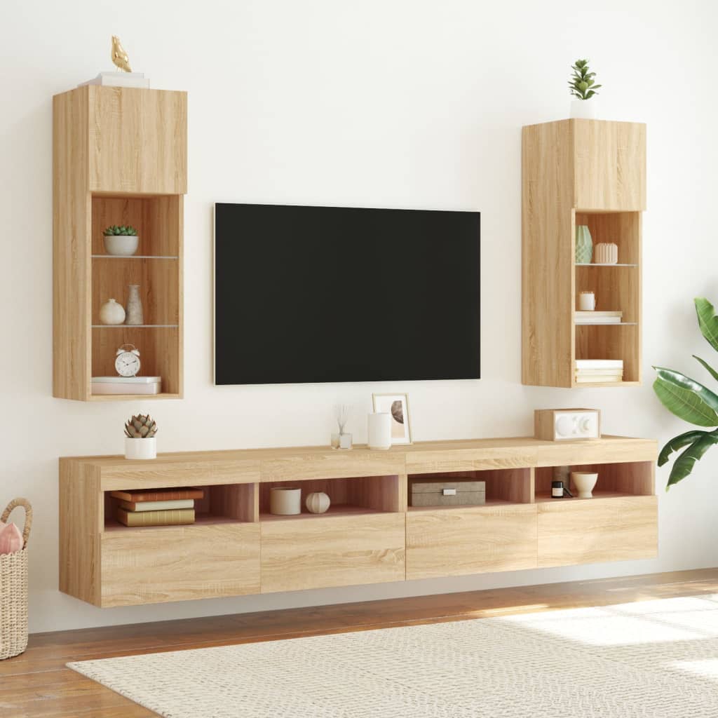 Meubles TV avec lumières LED 2 pcs chêne sonoma 30,5x30x90 cm - XIOS