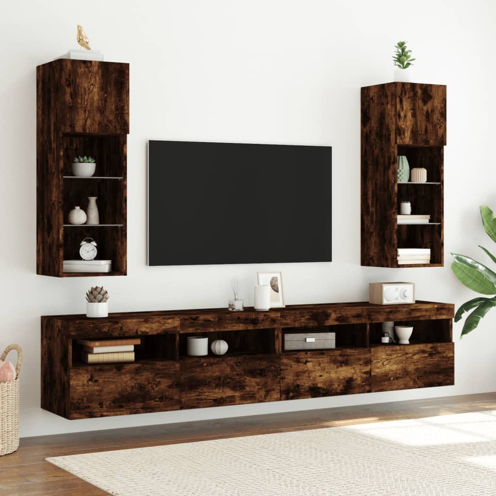 Meuble TV avec lumières LED chêne fumé 30,5x30x90 cm - XIOS