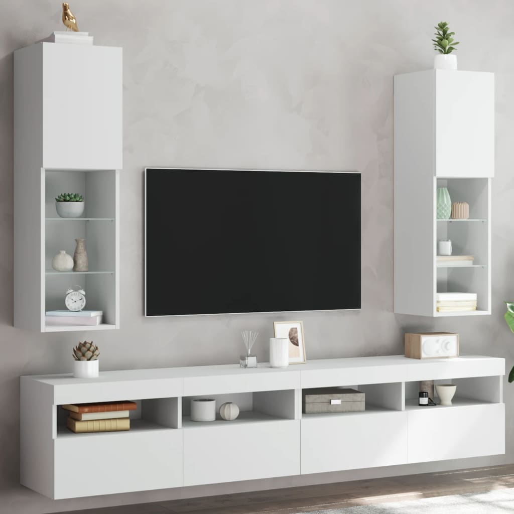 Meubles TV avec lumières LED 2 pcs blanc 30,5x30x102 cm - XIOS