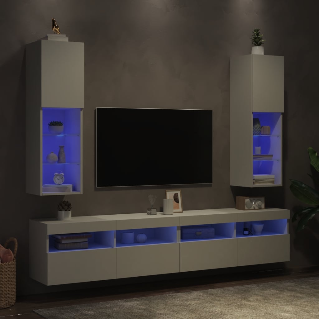 Meubles TV avec lumières LED 2 pcs blanc 30,5x30x102 cm - XIOS