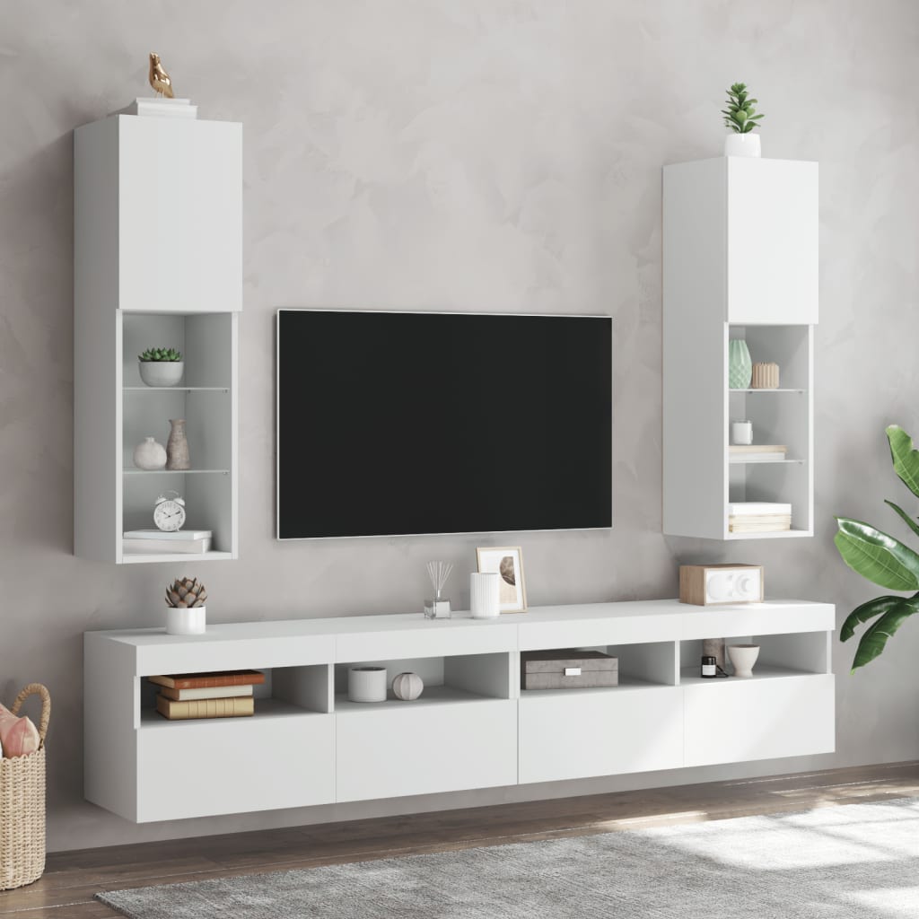 Meubles TV avec lumières LED 2 pcs blanc 30,5x30x102 cm - XIOS
