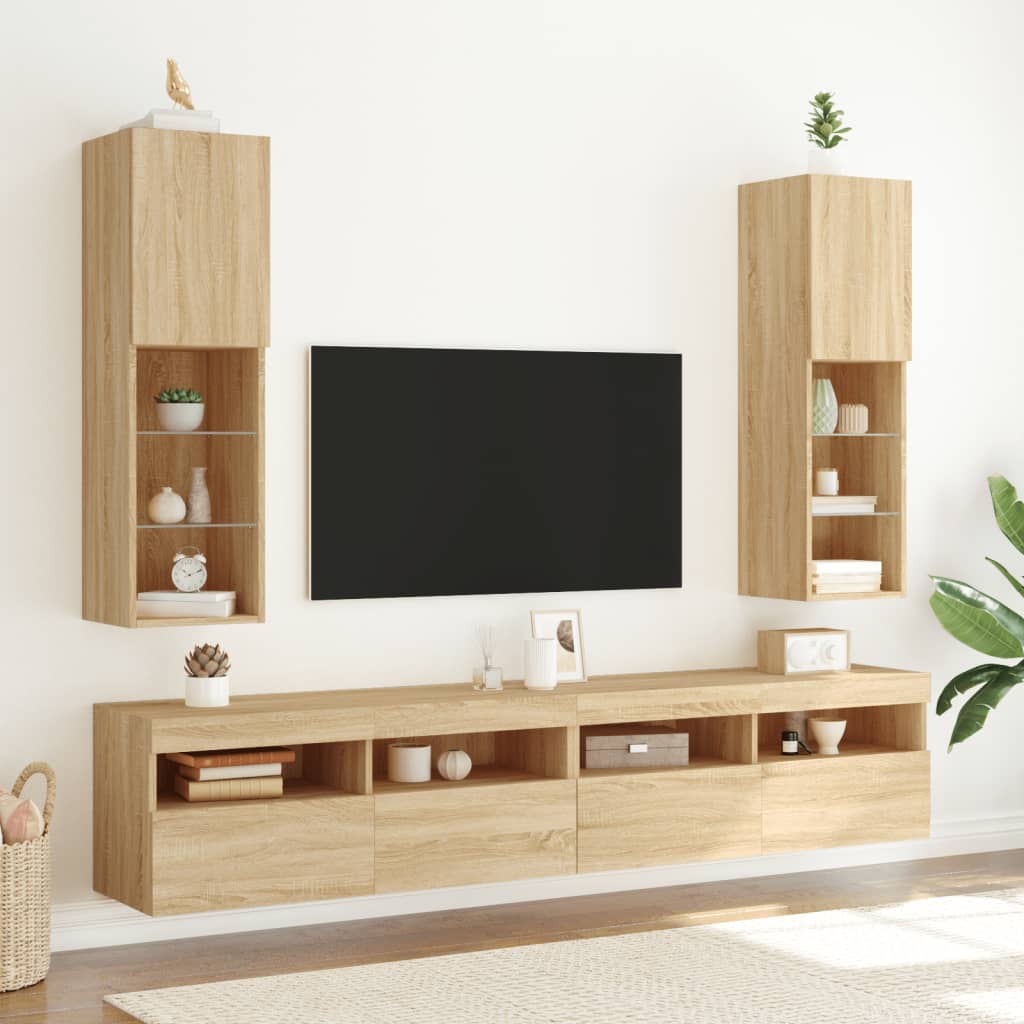 Meubles TV avec lumières LED 2 pcs chêne sonoma 30,5x30x102 cm - XIOS