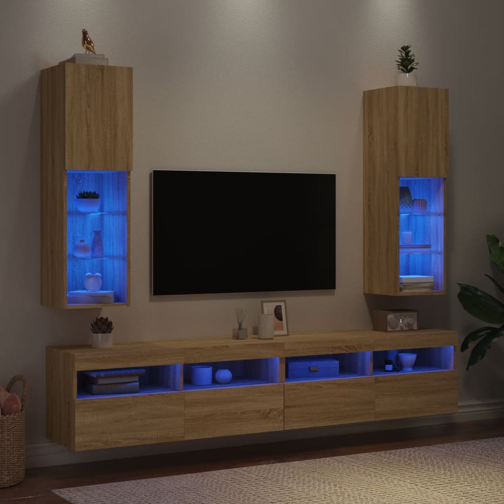 Meubles TV avec lumières LED 2 pcs chêne sonoma 30,5x30x102 cm - XIOS