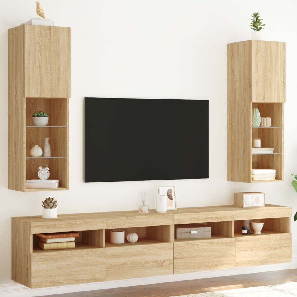 Meubles TV avec lumières LED 2 pcs chêne sonoma 30,5x30x102 cm - XIOS