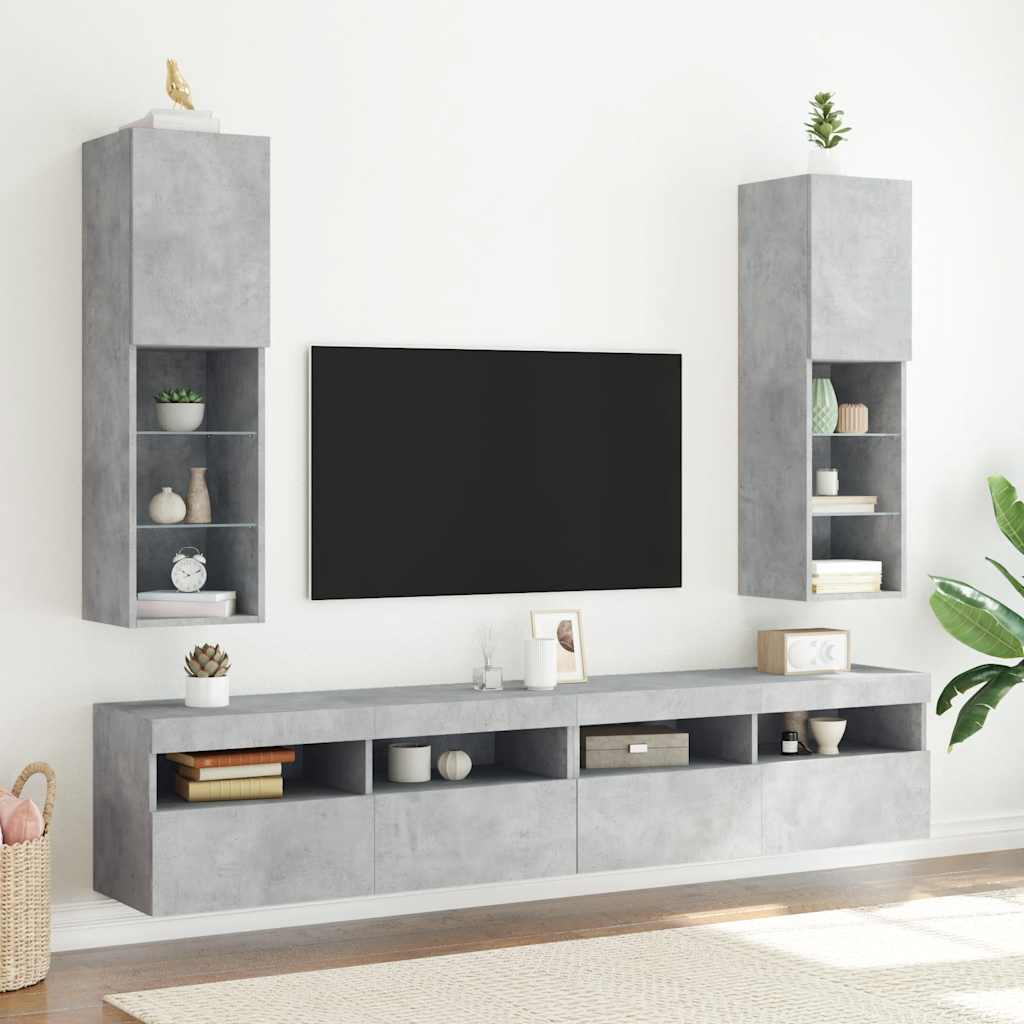 Meubles TV avec lumières LED 2 pcs gris béton 30,5x30x102 cm - XIOS