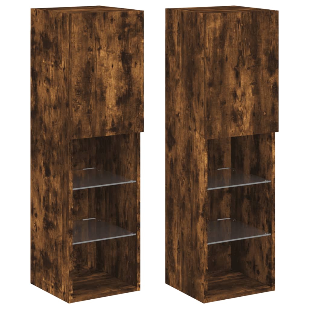 Meubles TV avec lumières LED 2 pcs chêne fumé 30,5x30x102 cm - XIOS