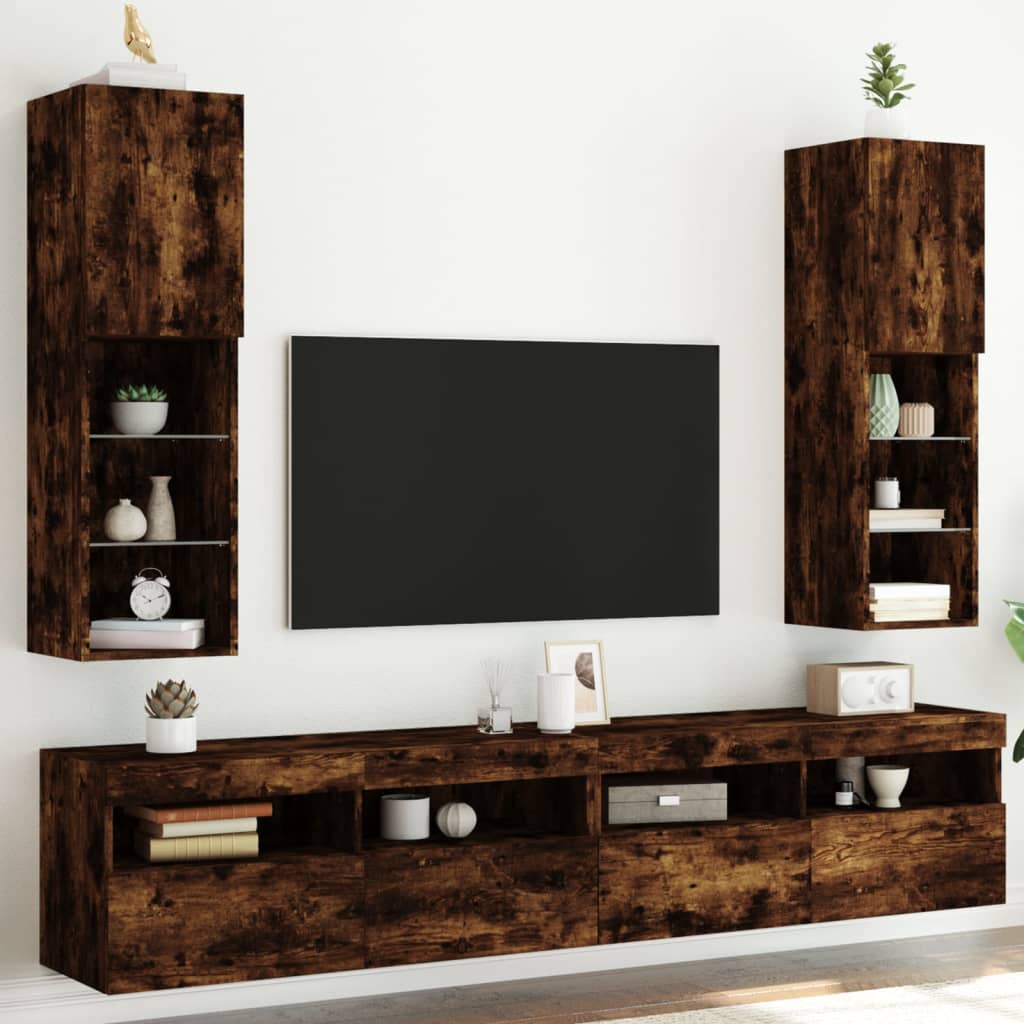 Meubles TV avec lumières LED 2 pcs chêne fumé 30,5x30x102 cm - XIOS