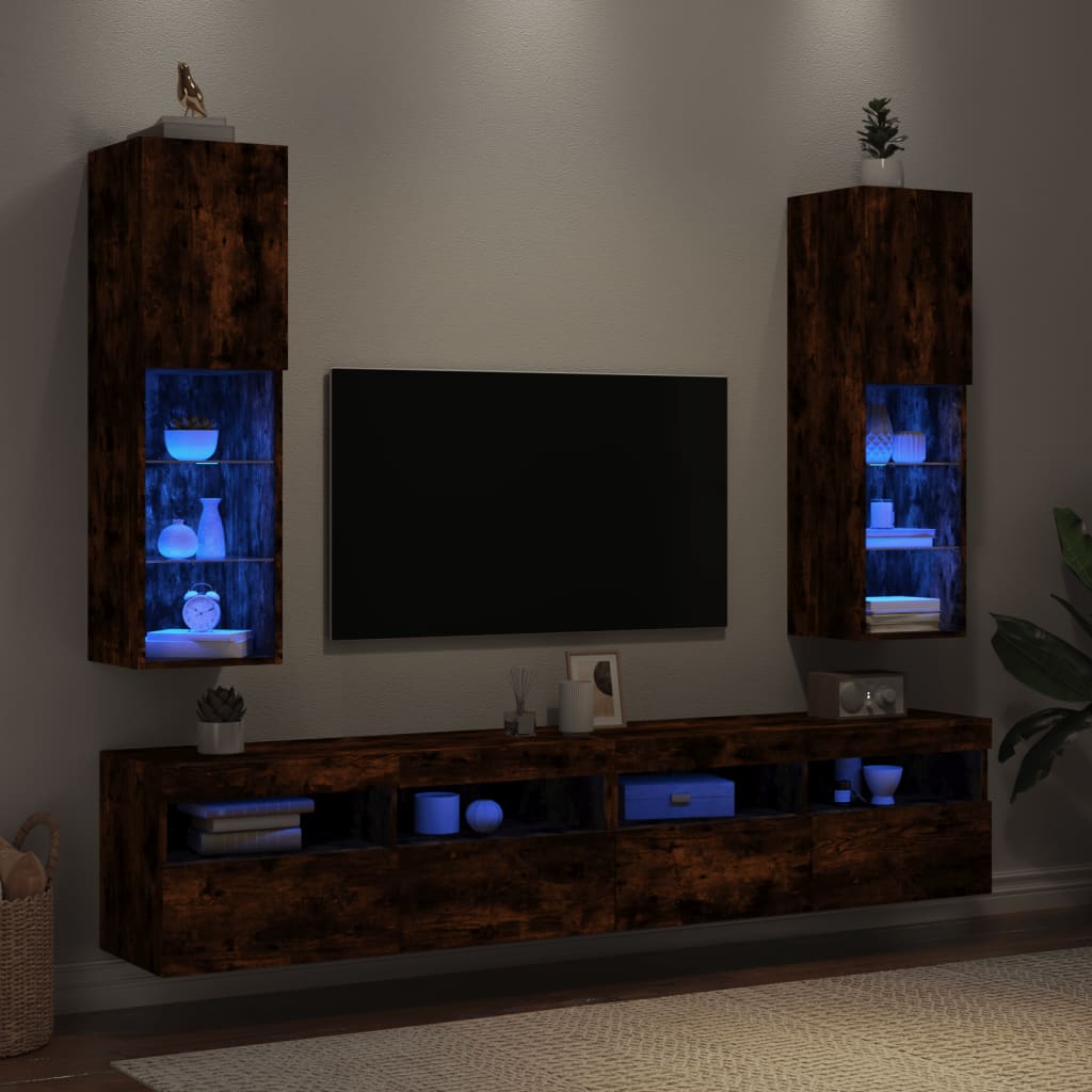 Meubles TV avec lumières LED 2 pcs chêne fumé 30,5x30x102 cm - XIOS