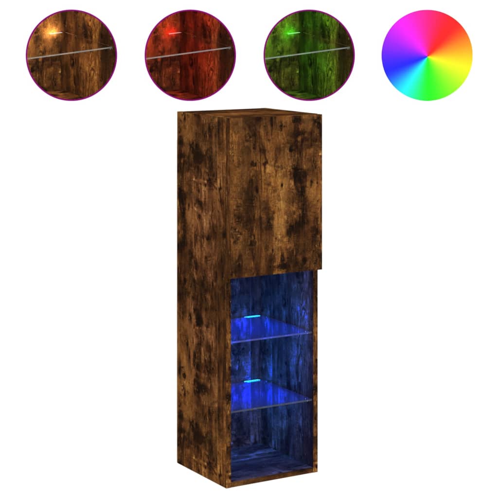 Meubles TV avec lumières LED 2 pcs chêne fumé 30,5x30x102 cm - XIOS