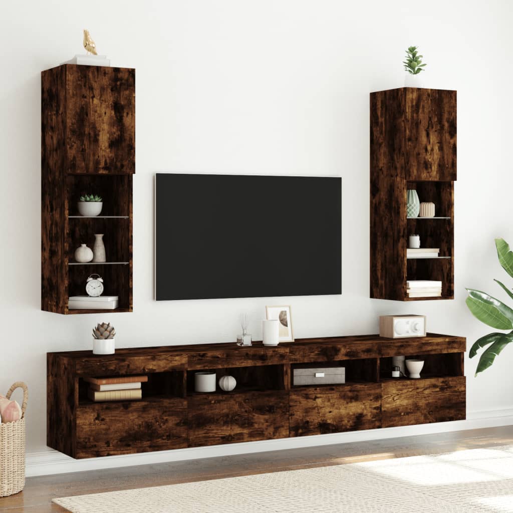 Meubles TV avec lumières LED 2 pcs chêne fumé 30,5x30x102 cm - XIOS