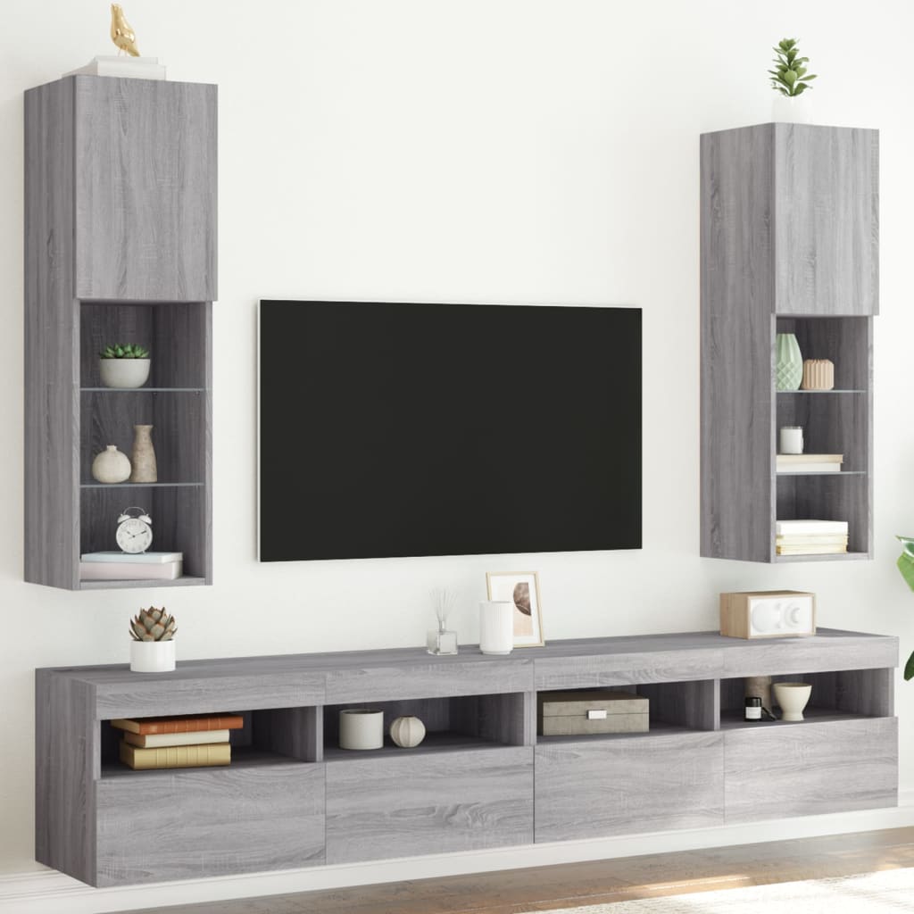 Meubles TV avec lumières LED 2 pcs sonoma gris 30,5x30x102 cm - XIOS