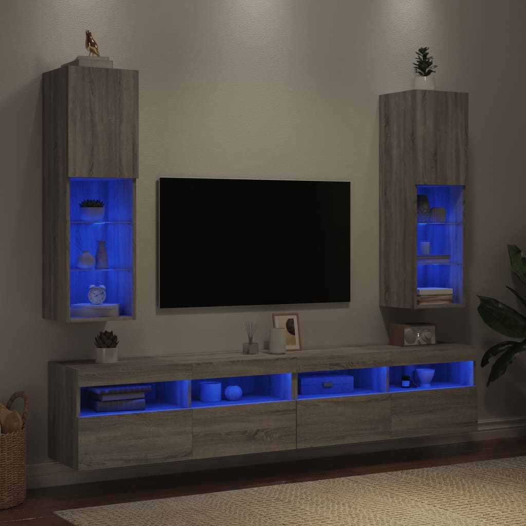 Meubles TV avec lumières LED 2 pcs sonoma gris 30,5x30x102 cm - XIOS