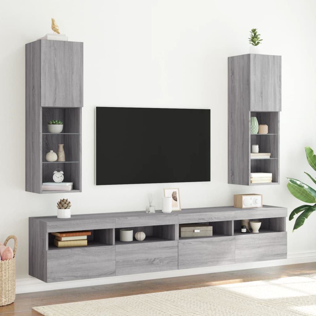 Meubles TV avec lumières LED 2 pcs sonoma gris 30,5x30x102 cm - XIOS