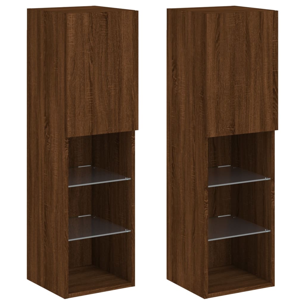 Meubles TV avec lumières LED 2 pcs chêne marron 30,5x30x102 cm - XIOS