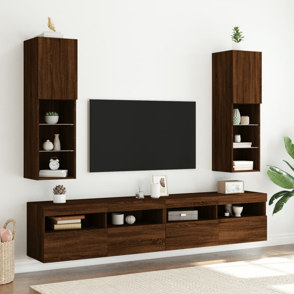 Meubles TV avec lumières LED 2 pcs chêne marron 30,5x30x102 cm - XIOS