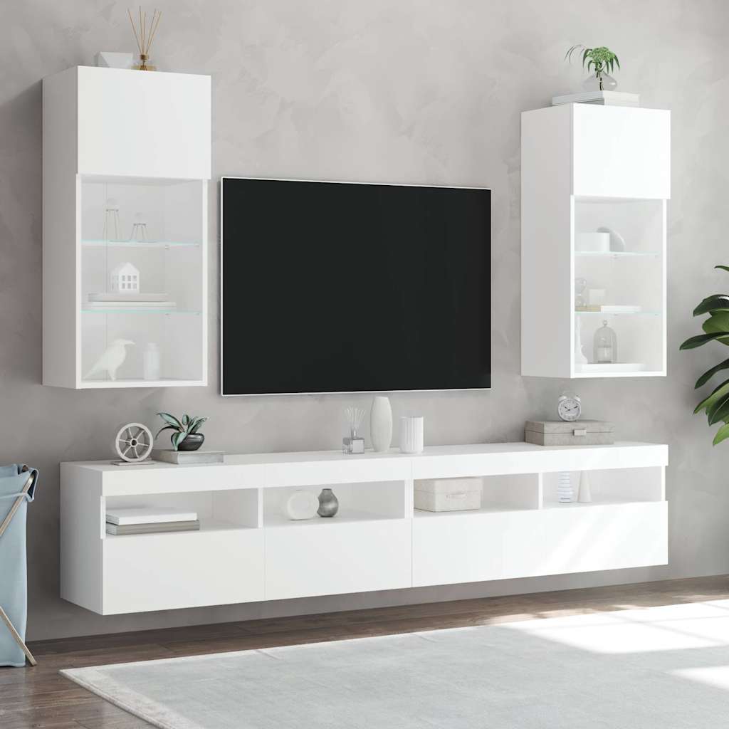 Meubles TV avec lumières LED 2 pcs blanc 40,5x30x90 cm - XIOS