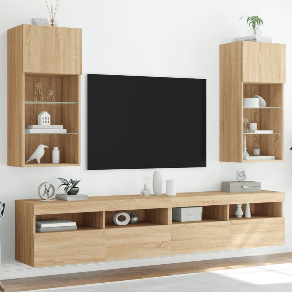 Meubles TV avec lumières LED 2 pcs chêne sonoma 40,5x30x90 cm - XIOS