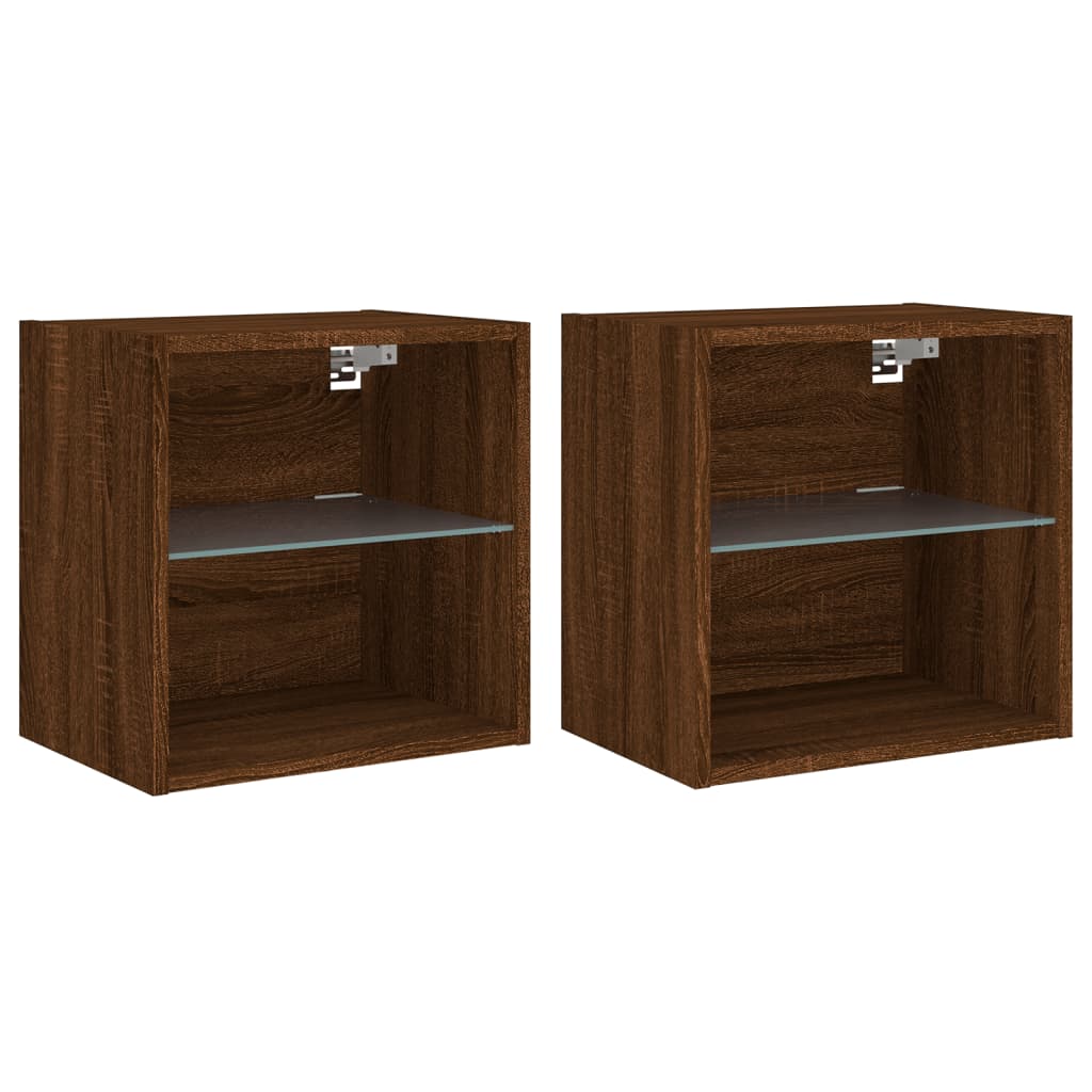 Tables de chevet murales avec lumières LED 2 pcs chêne marron - XIOS