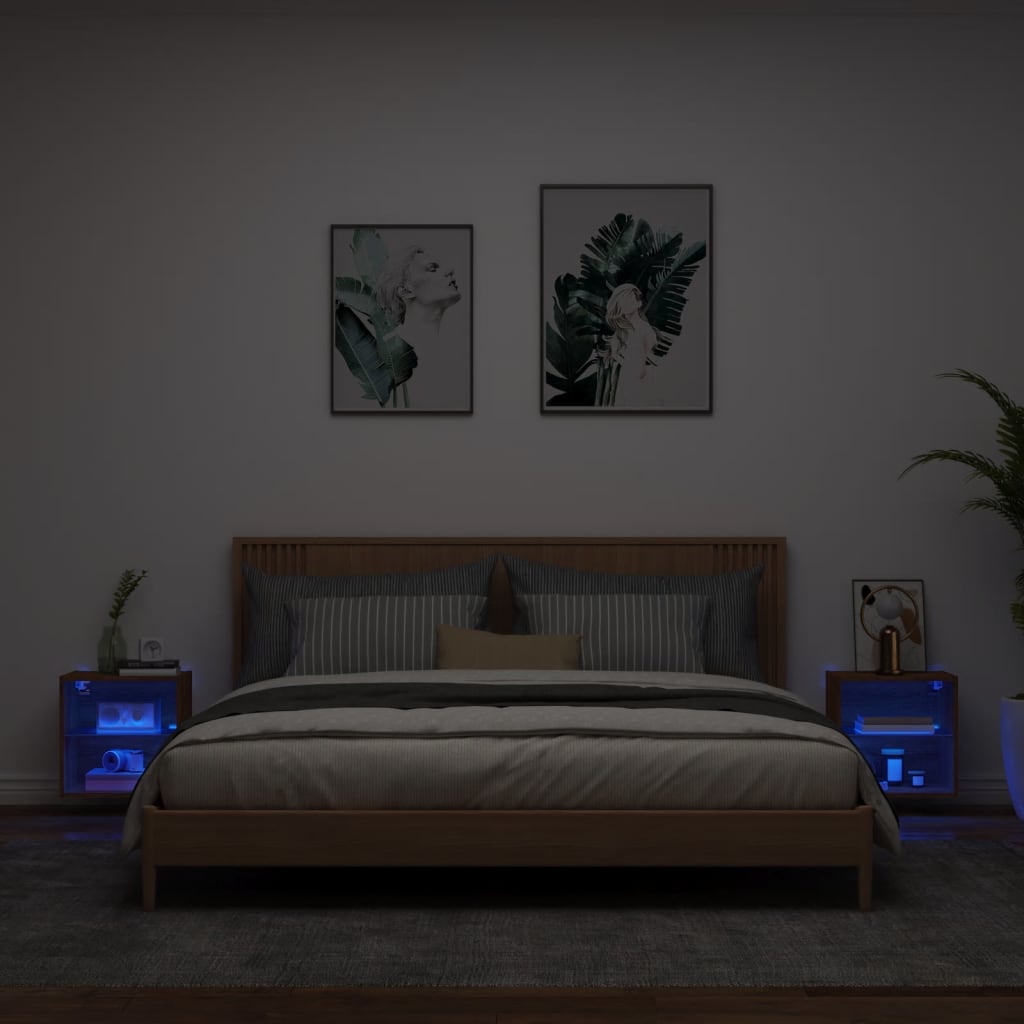 Tables de chevet murales avec lumières LED 2 pcs chêne marron - XIOS