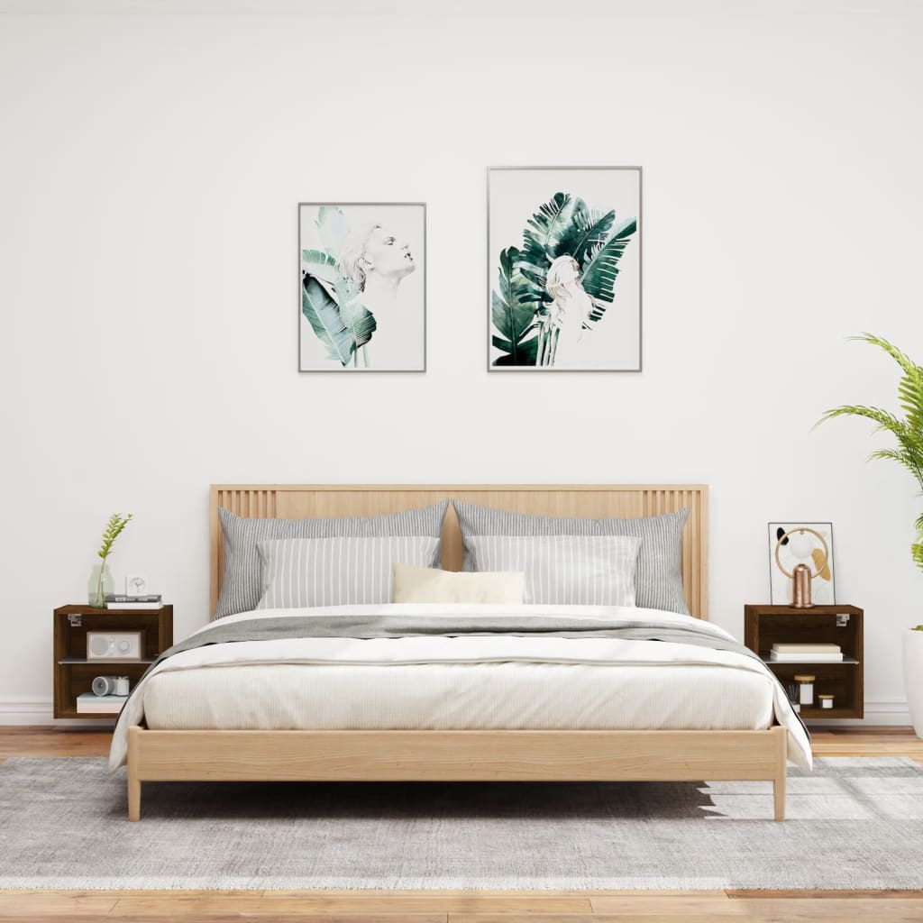 Tables de chevet murales avec lumières LED 2 pcs chêne marron - XIOS