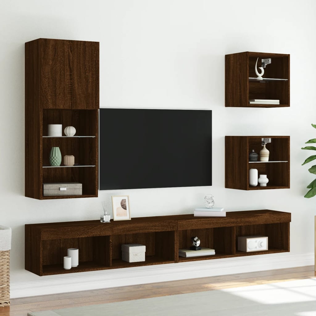 Tables de chevet murales avec lumières LED 2 pcs chêne marron - XIOS