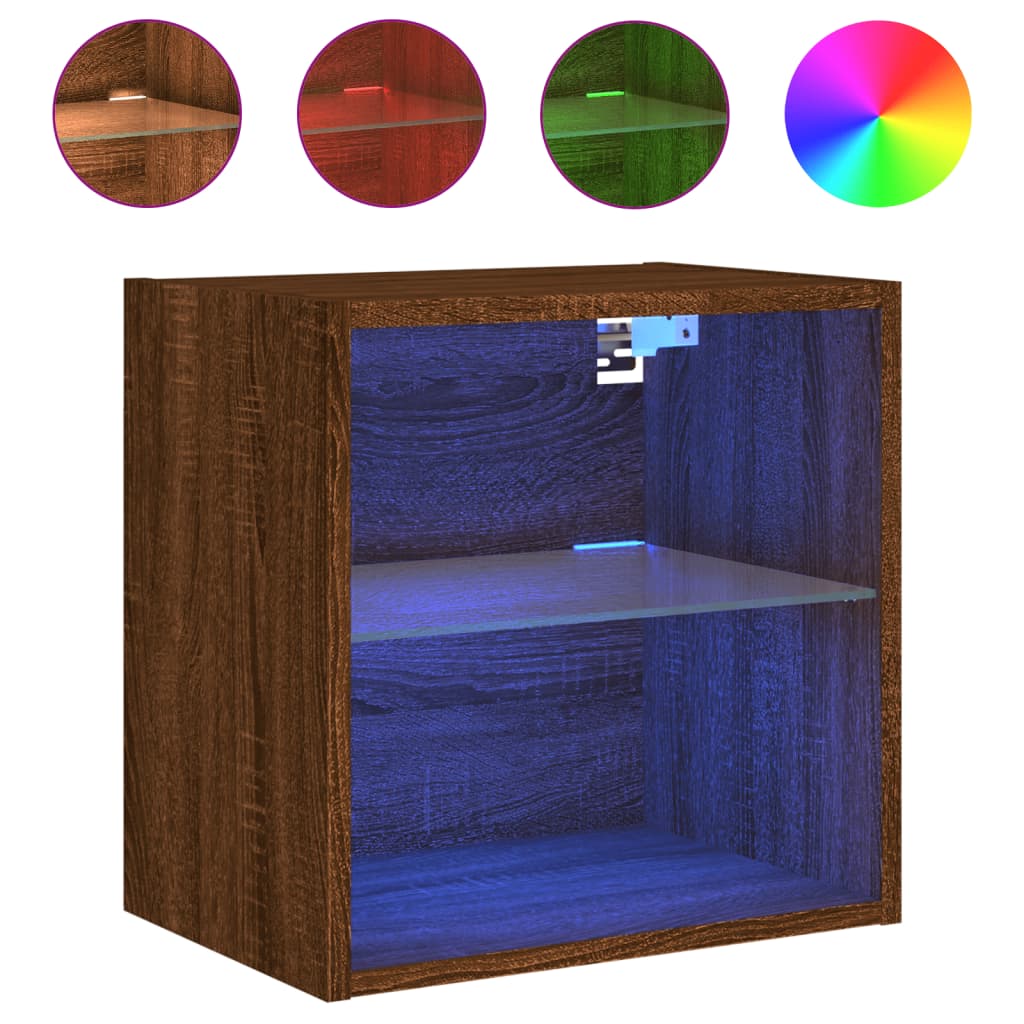 Tables de chevet murales avec lumières LED 2 pcs chêne marron - XIOS