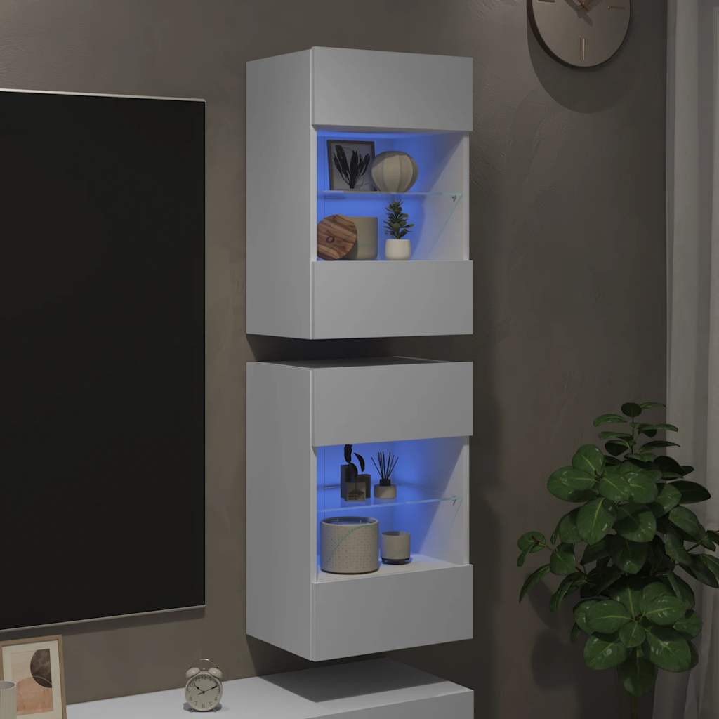 Meubles muraux avec lumières LED pour TV 2 pcs blanc 40x30x60,5 cm - XIOS