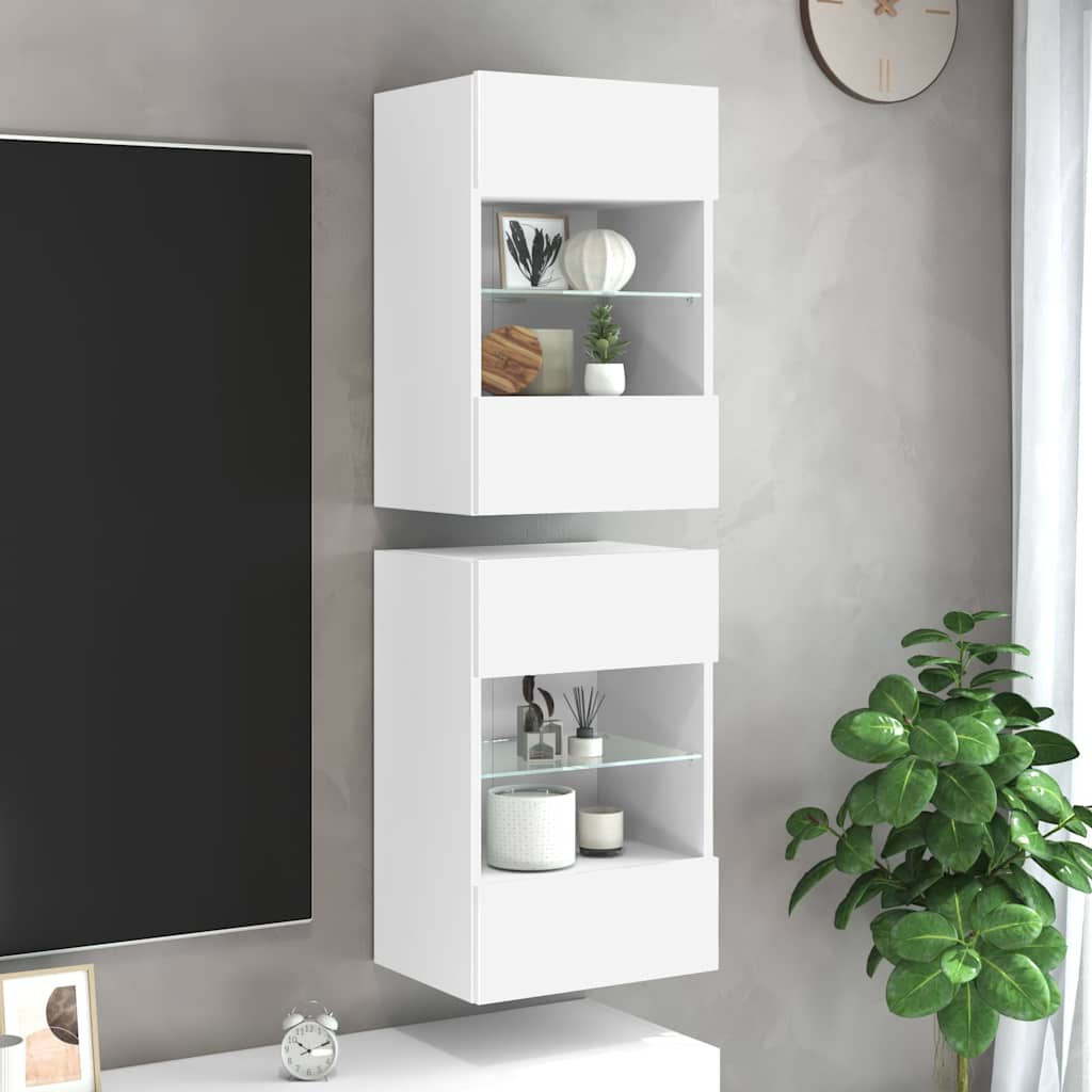 Meubles muraux avec lumières LED pour TV 2 pcs blanc 40x30x60,5 cm - XIOS
