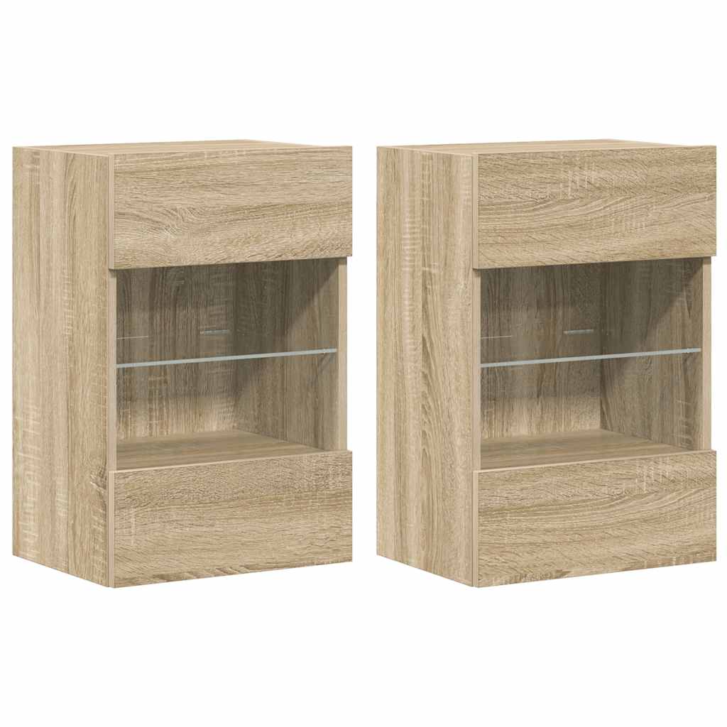 Meubles muraux avec lumières LED pour TV 2 pcs chêne sonoma 40x30x60,5 cm - XIOS