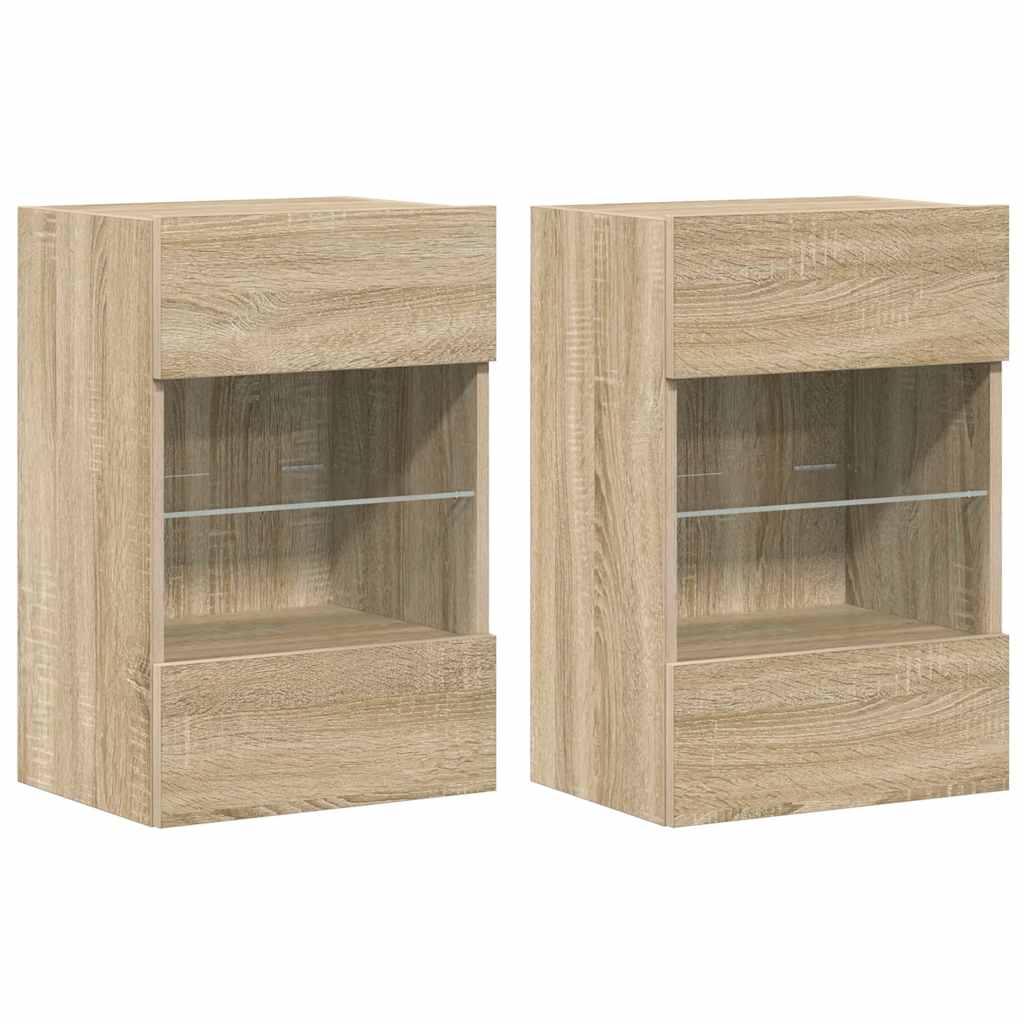 Meubles muraux avec lumières LED pour TV 2 pcs chêne sonoma 40x30x60,5 cm - XIOS