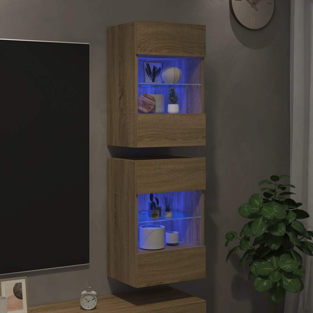 Meubles muraux avec lumières LED pour TV 2 pcs chêne sonoma 40x30x60,5 cm - XIOS