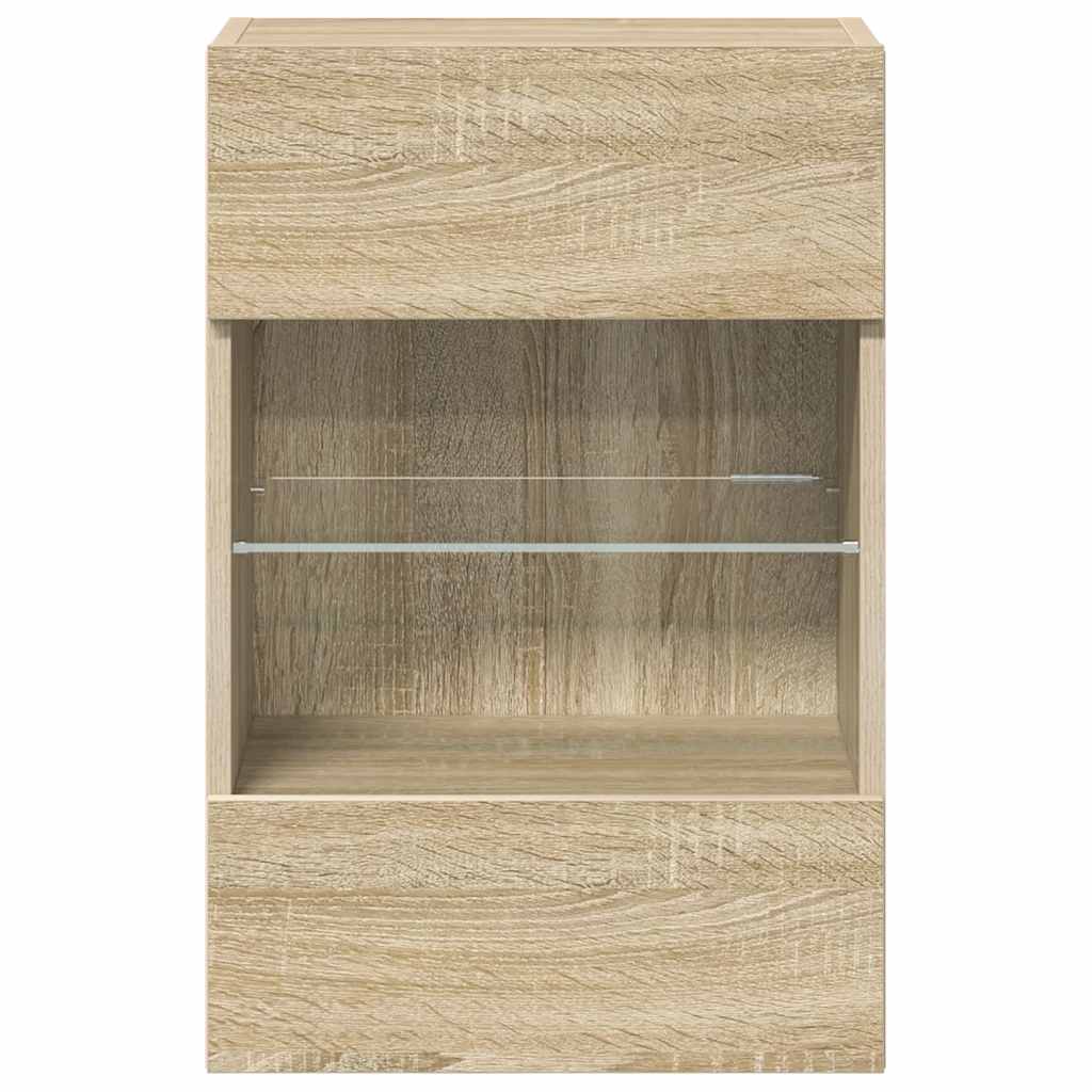 Meubles muraux avec lumières LED pour TV 2 pcs chêne sonoma 40x30x60,5 cm - XIOS