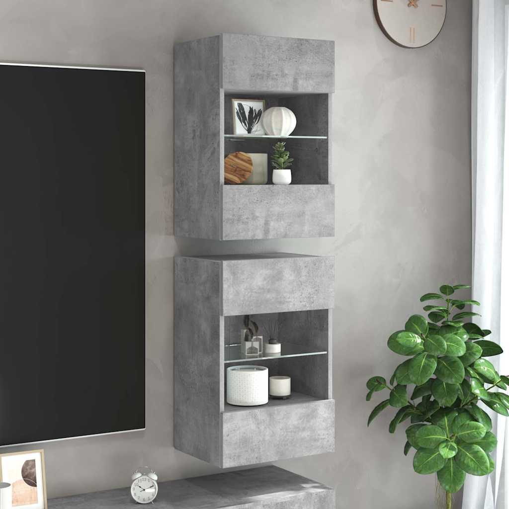Meubles muraux avec lumières LED pour TV 2pcs gris béton 40x30x60,5 cm - XIOS
