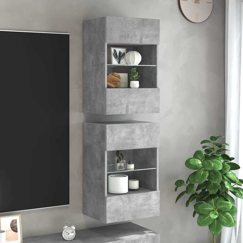 Meubles muraux avec lumières LED pour TV 2pcs gris béton 40x30x60,5 cm - XIOS