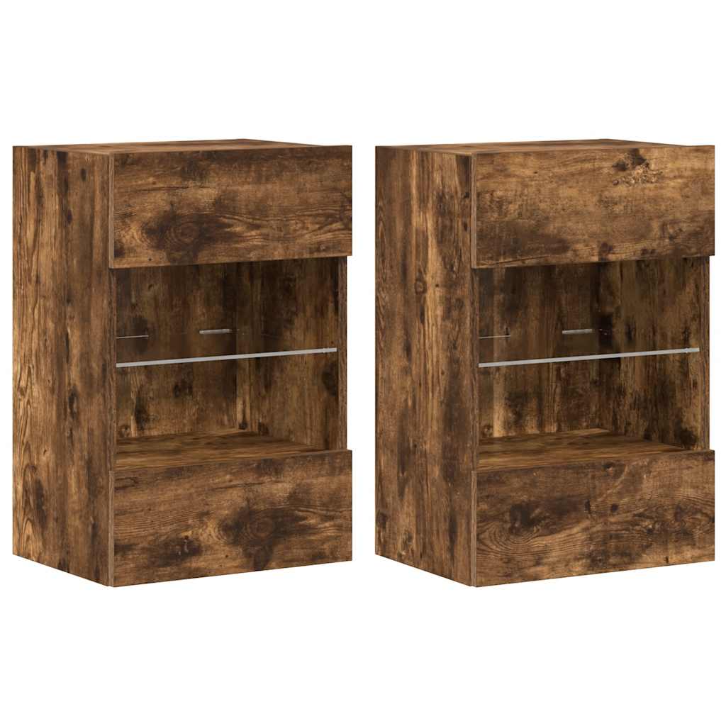 Meubles muraux avec lumières LED pour TV 2pcs chêne fumé 40x30x60,5 cm - XIOS