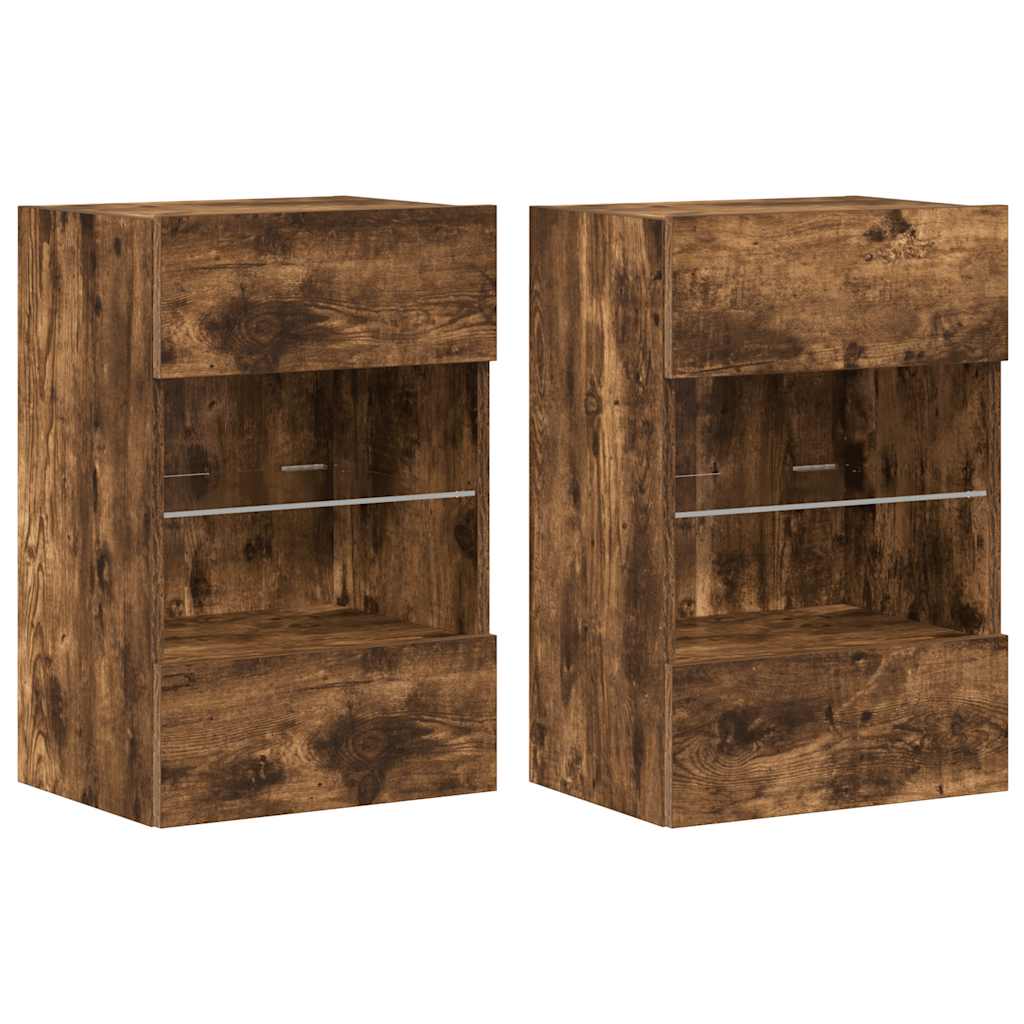 Meubles muraux avec lumières LED pour TV 2pcs chêne fumé 40x30x60,5 cm - XIOS