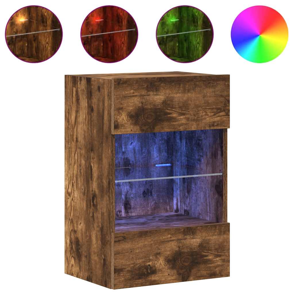Meubles muraux avec lumières LED pour TV 2pcs chêne fumé 40x30x60,5 cm - XIOS