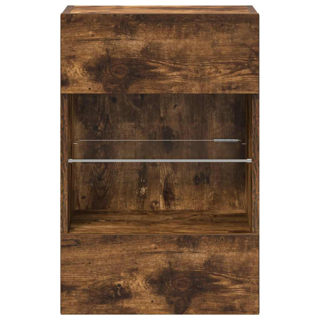 Meubles muraux avec lumières LED pour TV 2pcs chêne fumé 40x30x60,5 cm - XIOS