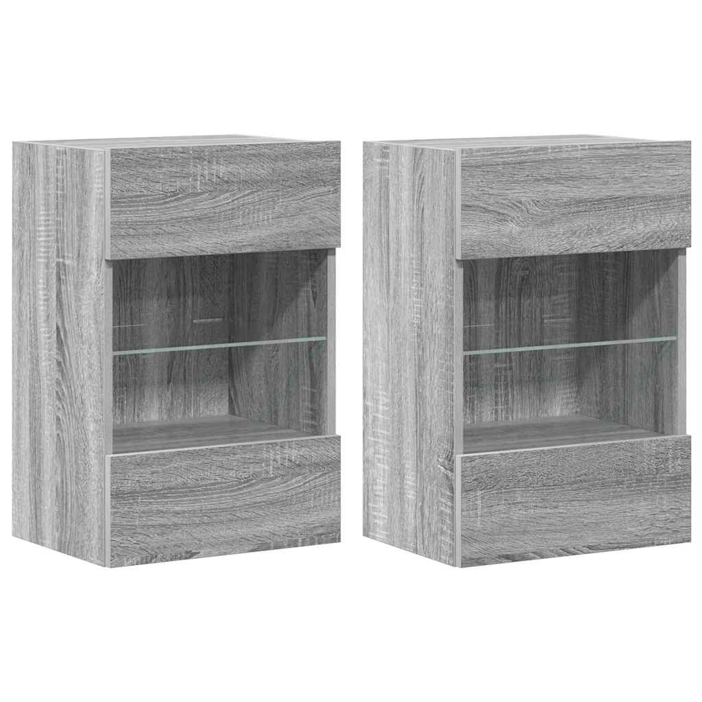 Meubles muraux avec lumières LED pour TV 2pcs sonoma gris 40x30x60,5cm - XIOS