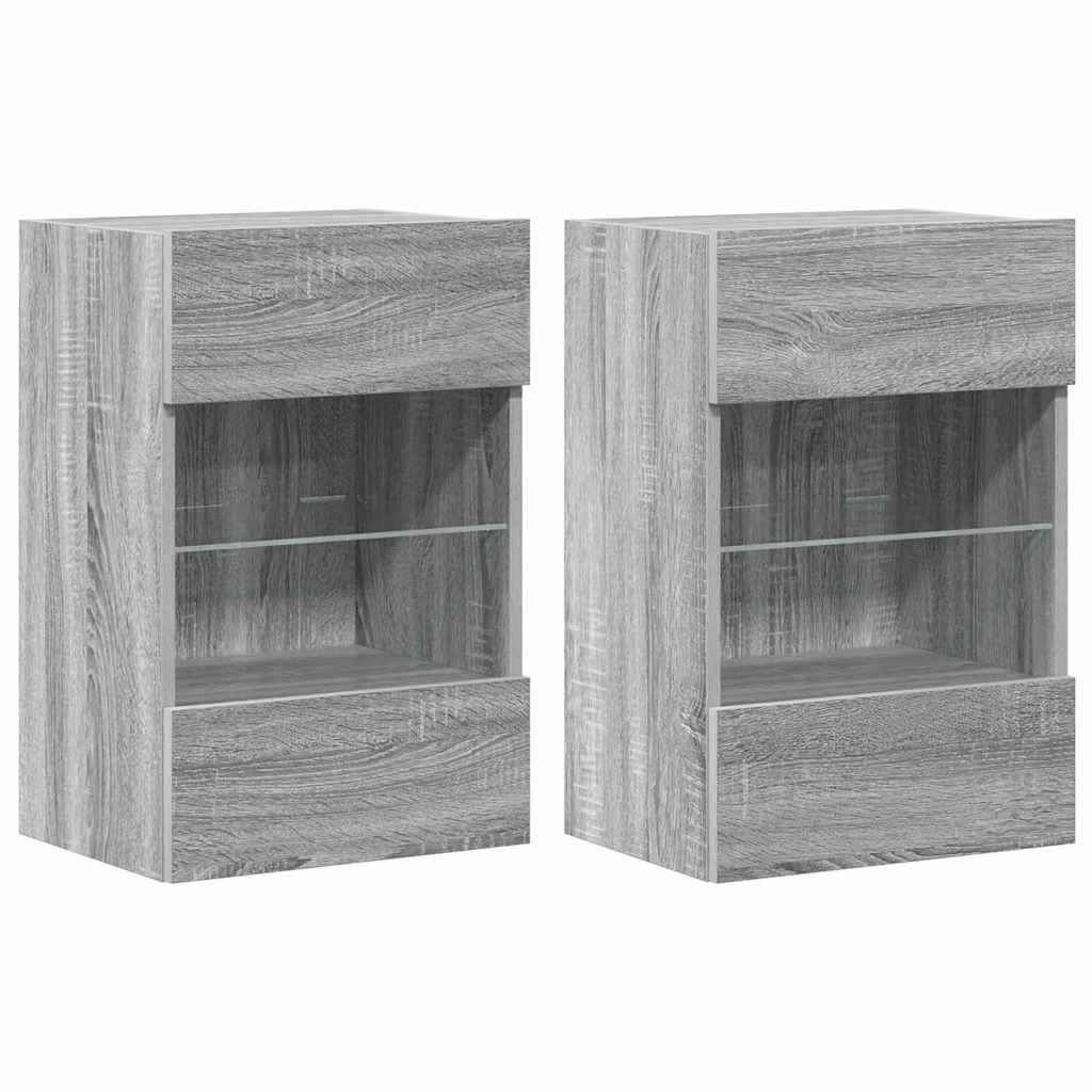 Meubles muraux avec lumières LED pour TV 2pcs sonoma gris 40x30x60,5cm - XIOS