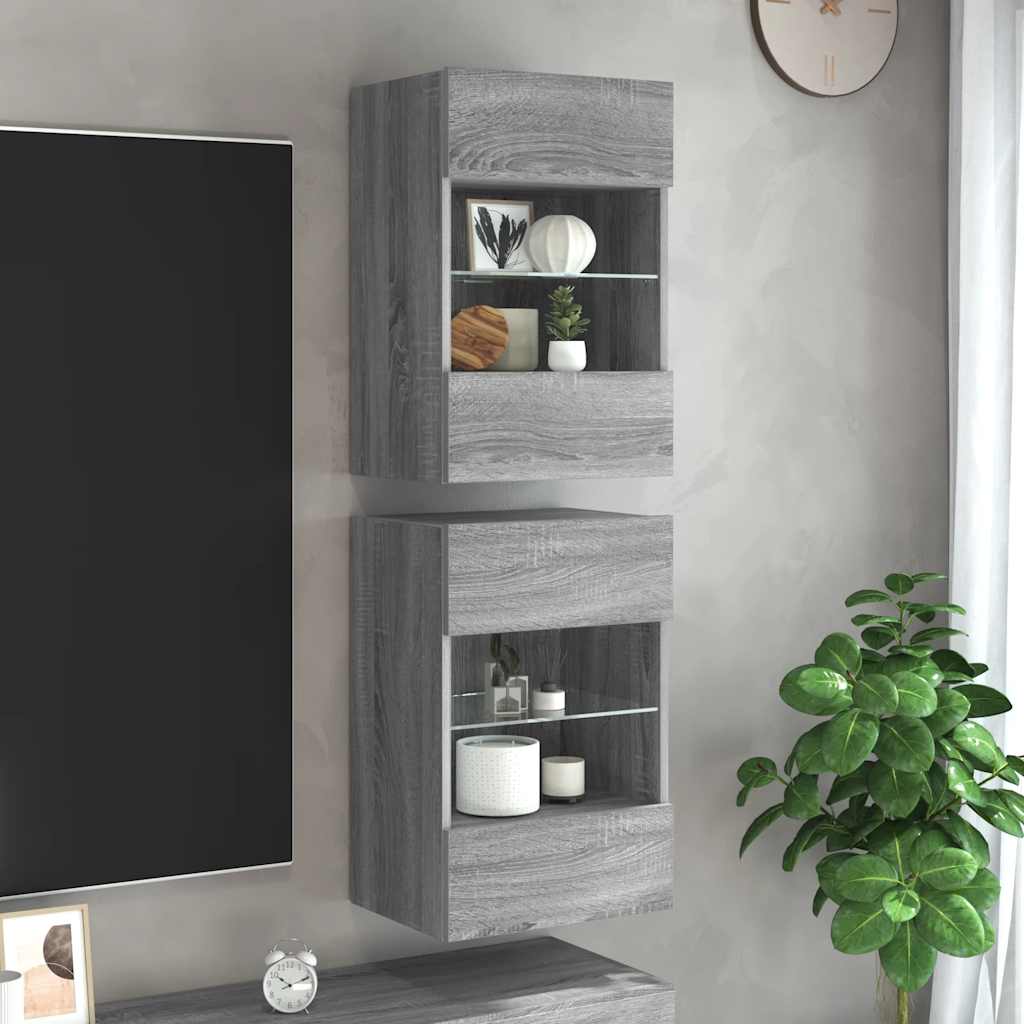 Meubles muraux avec lumières LED pour TV 2pcs sonoma gris 40x30x60,5cm - XIOS