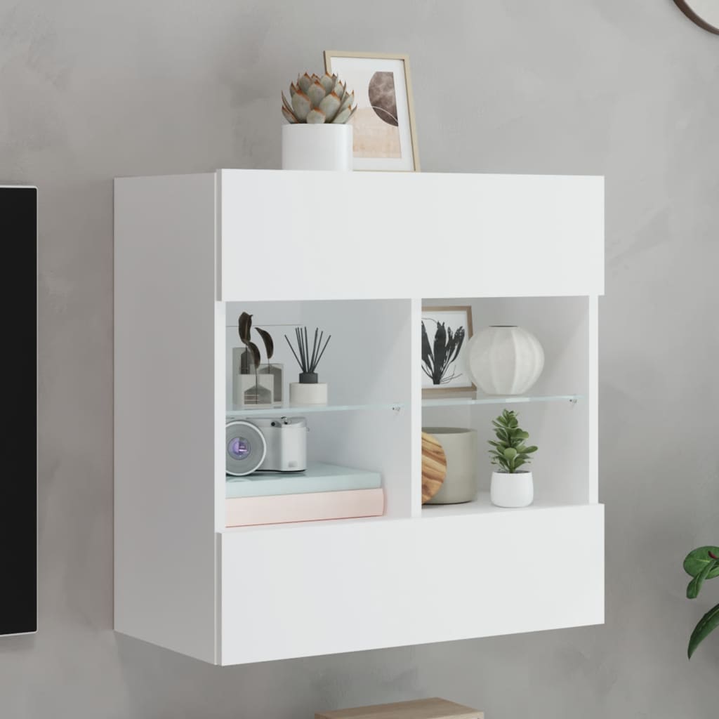 Meuble TV mural avec lumières LED blanc 58,5x30x60,5 cm - XIOS