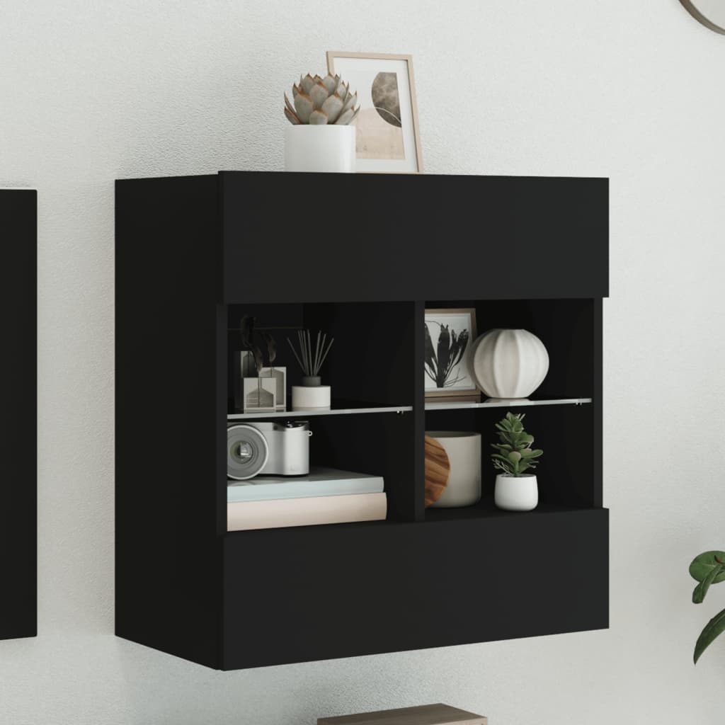 Meuble TV mural avec lumières LED noir 58,5x30x60,5 cm - XIOS