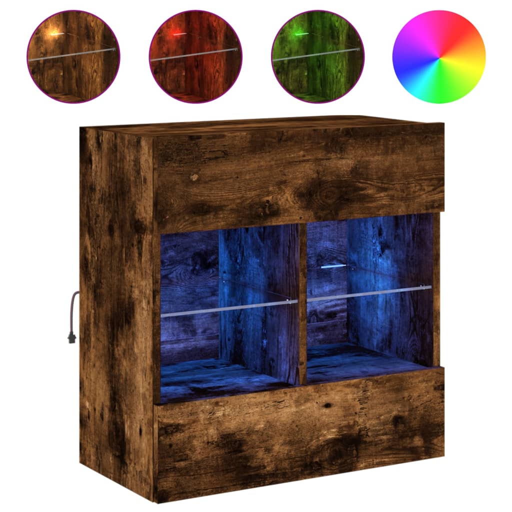 Meuble TV mural avec lumières LED chêne fumé 58,5x30x60,5 cm - XIOS