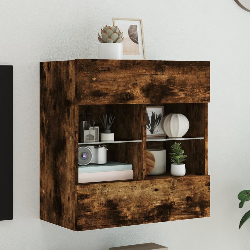 Meuble TV mural avec lumières LED chêne fumé 58,5x30x60,5 cm - XIOS
